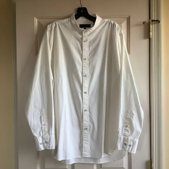 Rag & Bone Landen Poplin Band Collar Long Sleeve Button Down Shirt Ivory SZ M - Picture 1 of 16